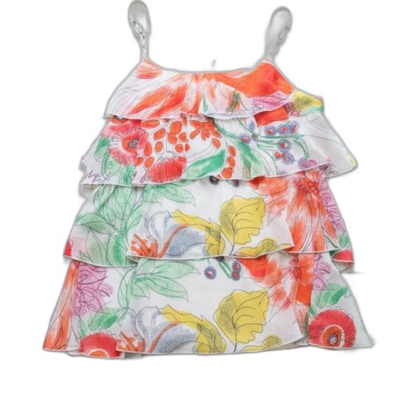 Size Small Lapis Floral Y2K Strappy Beaded Layered Ruffle Top - Picture 3 of 3